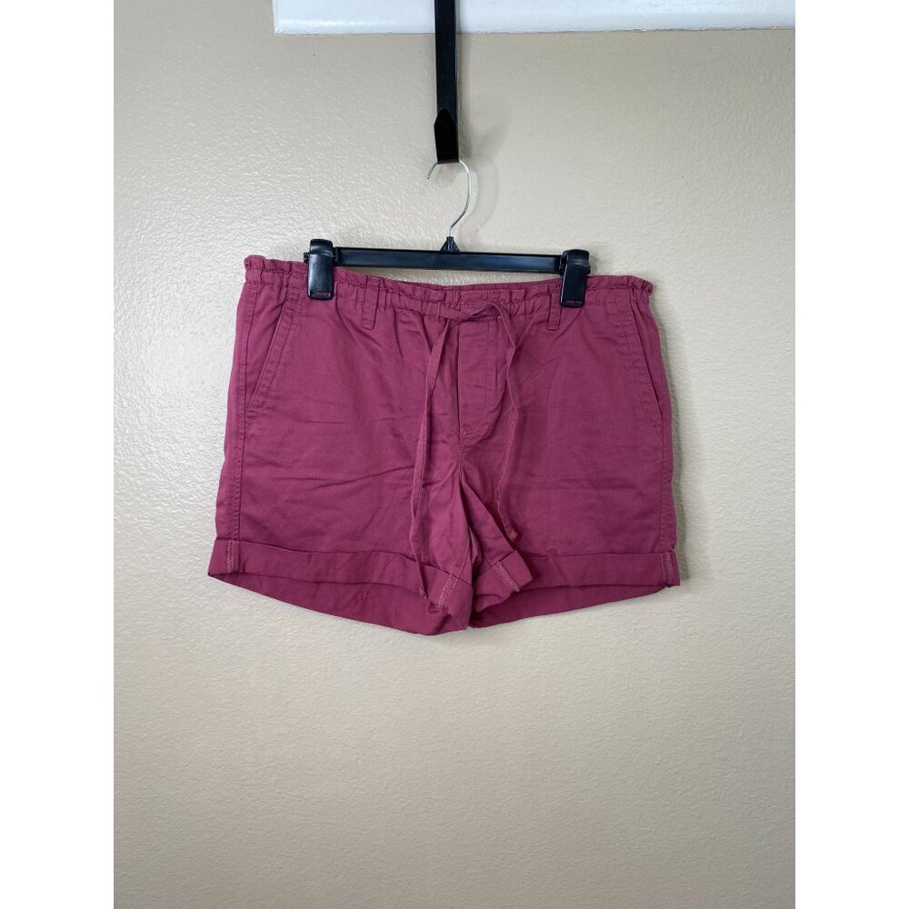 Ann Taylor Loft Womens Linen Blend Shorts‎ 10 Elastic Waist Cuffed Burgundy NEW